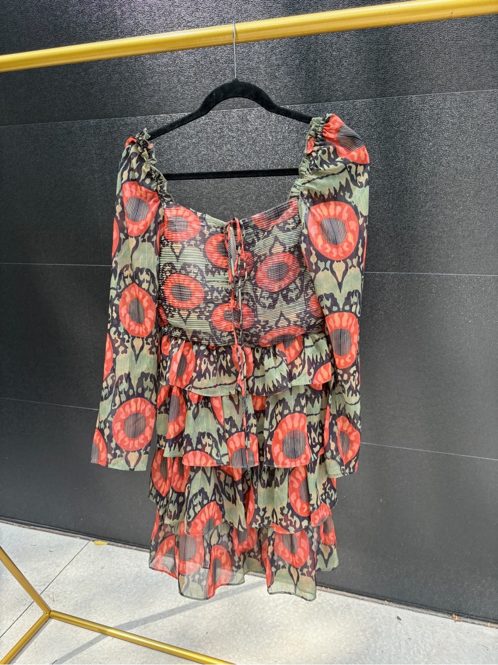 Beulah Olive and Coral Floral Tie-Front Dress